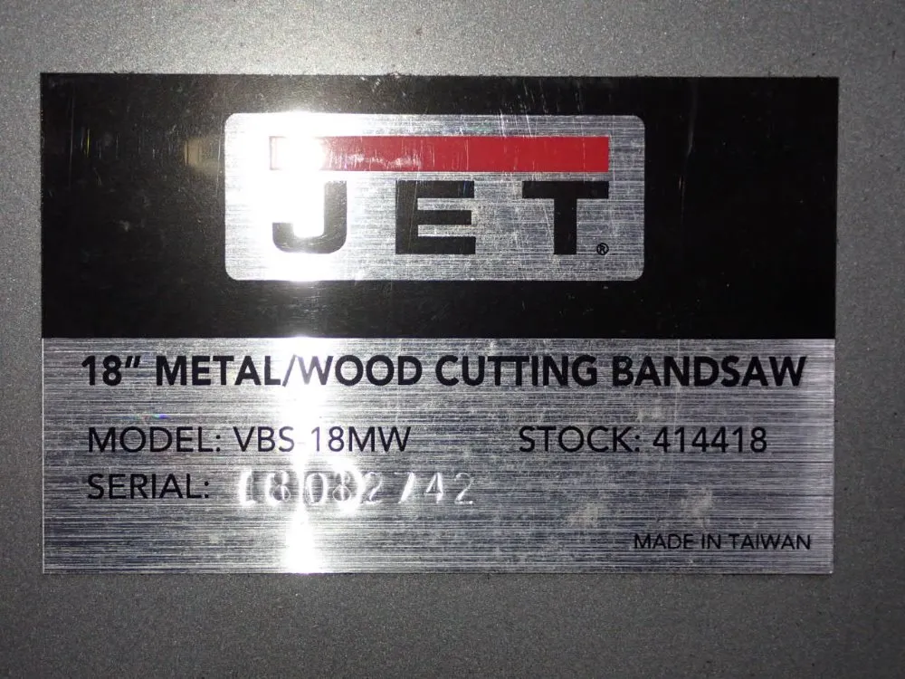 Jet 18" Vertical Band Saw - Vbs-18mw