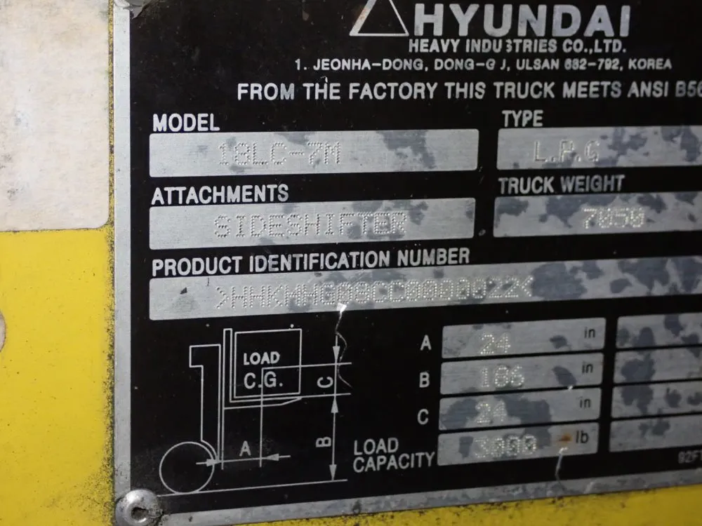 Hyundai 3000 Lbs Propane Forklift - 18lc-7m