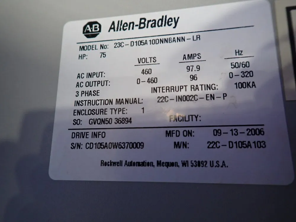 Allen-bradley Ac Drive W/ Fused Disconnect - 23c-d105a10dnnbannlr