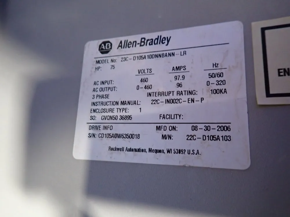 Allen-bradley Ac Drive W/ Fused Disconnect - 23c-d105a10dnnbannlr