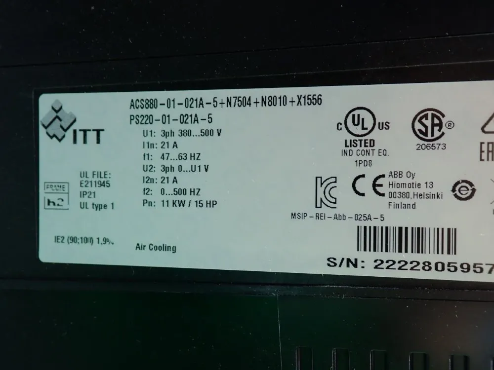 Itt Acs880-series Ac Drive - Acs880-01-021a-5+n7504+n8010+x1556