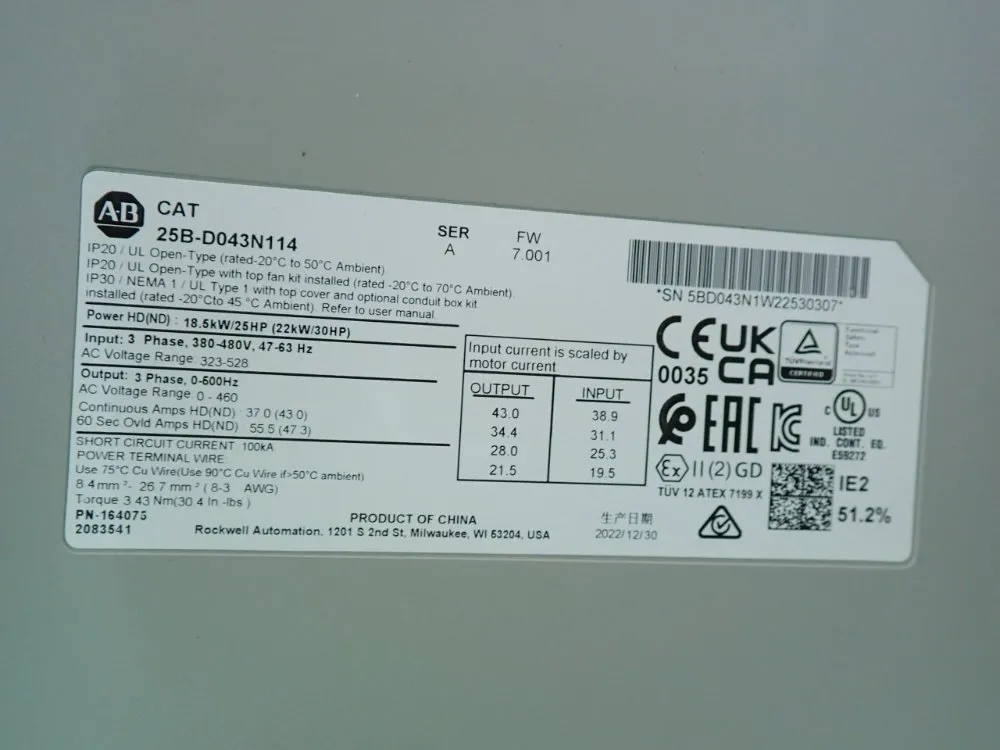 Allen Bradley Powerflex 525 Adjustable Frequency Ac Drive - 25b-d043n114