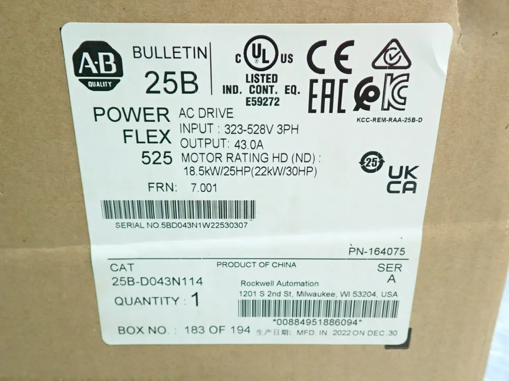Allen Bradley Powerflex 525 Adjustable Frequency Ac Drive - 25b-d043n114