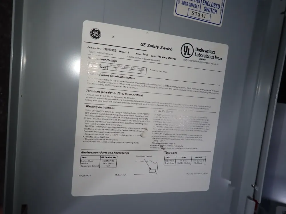 General Electric 60 Amps Non Fusible Disconnect - Tgn3322