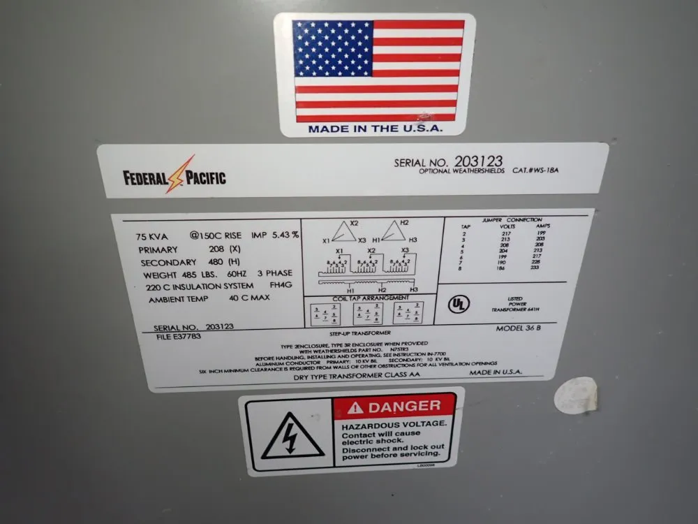Federal Pacific 75 Kva Transformer - Ws-18a