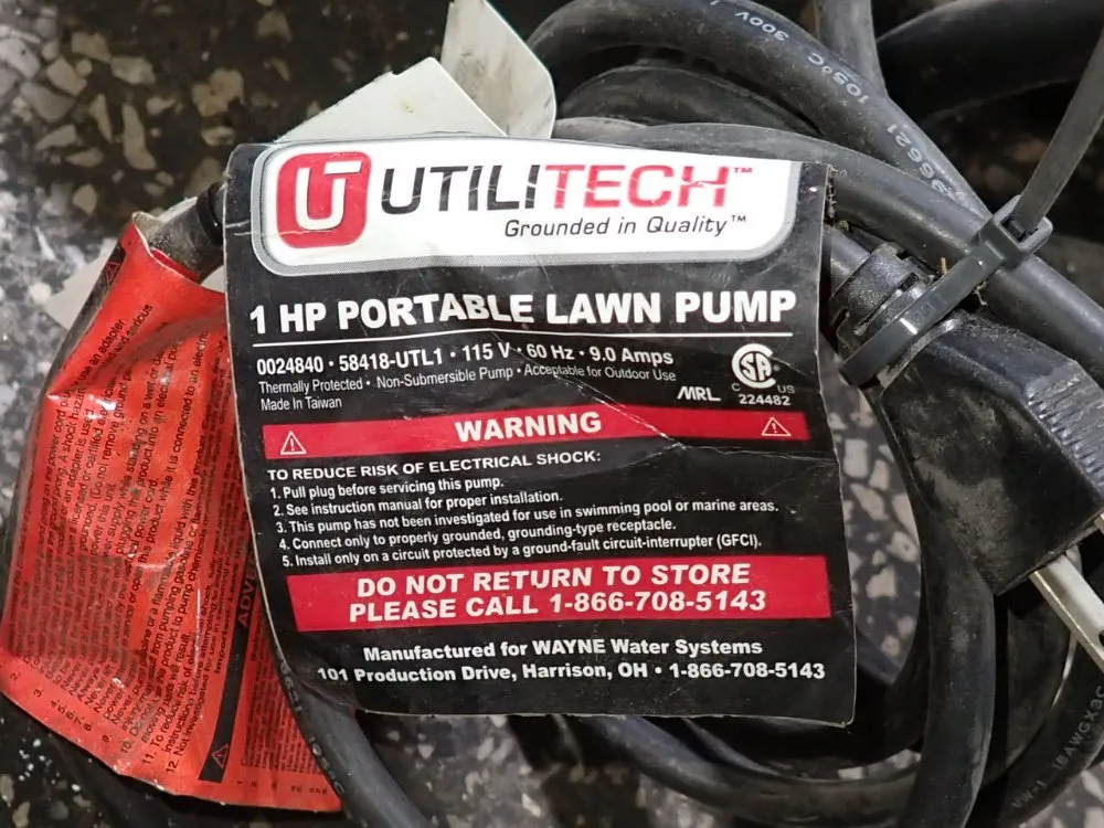 Utilitech 1 Hp Portable Lawn Pump - 0024840