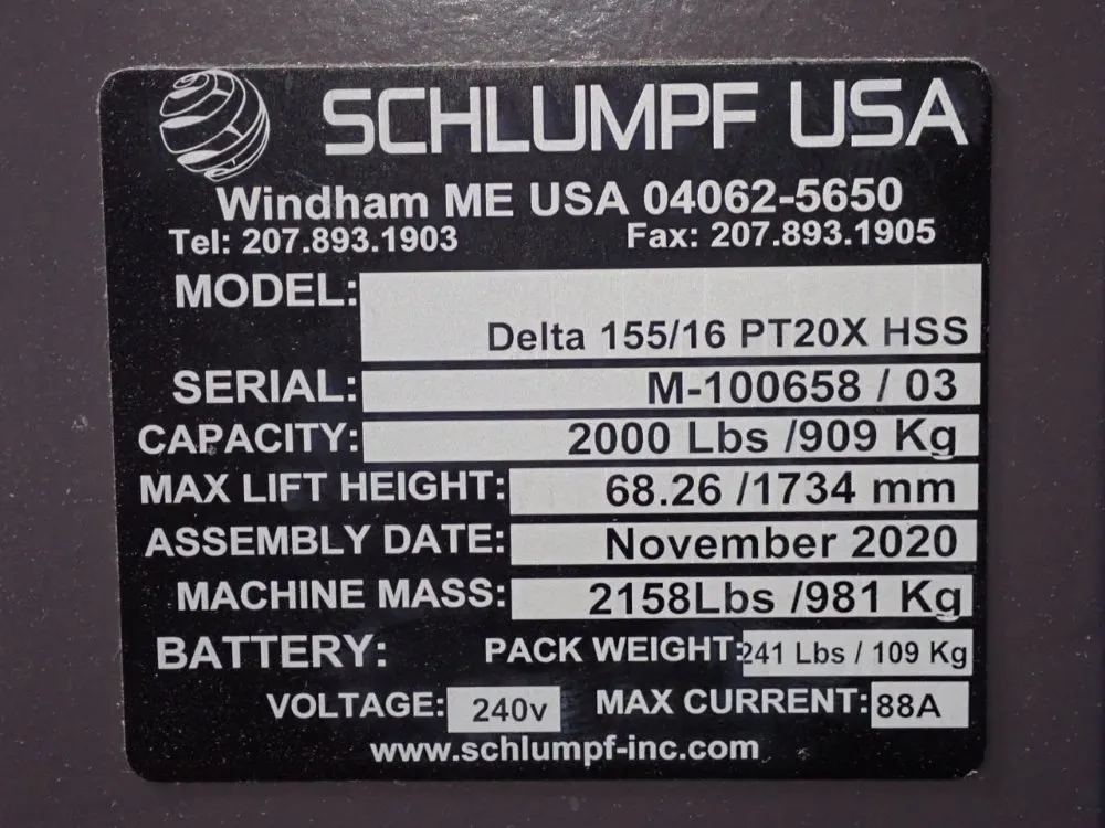 Schlumpf Usa 2000 Lbs Roll Handler - Delta 155/16 Pt20x Hss