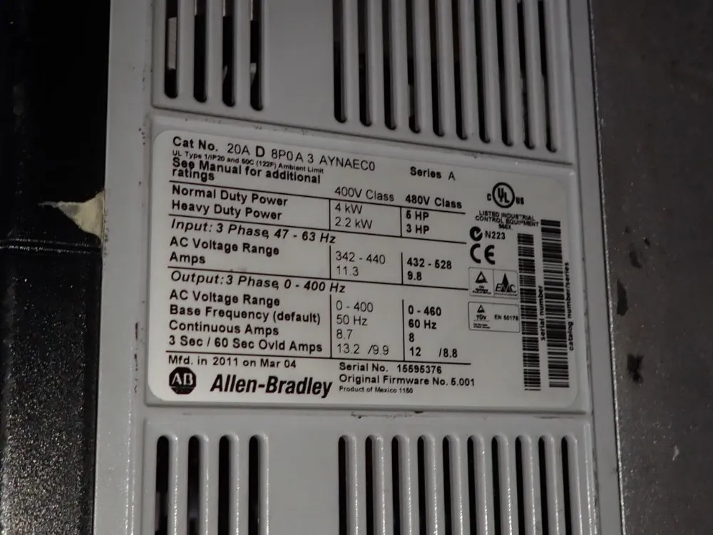 Allen Bradley Ac Drive - 20ad8p0a3aynaec0