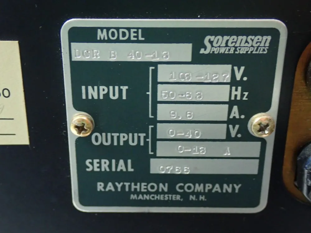 Raytheon Company Sorensen Industrial Lab Power Supply - Dcrb40-18