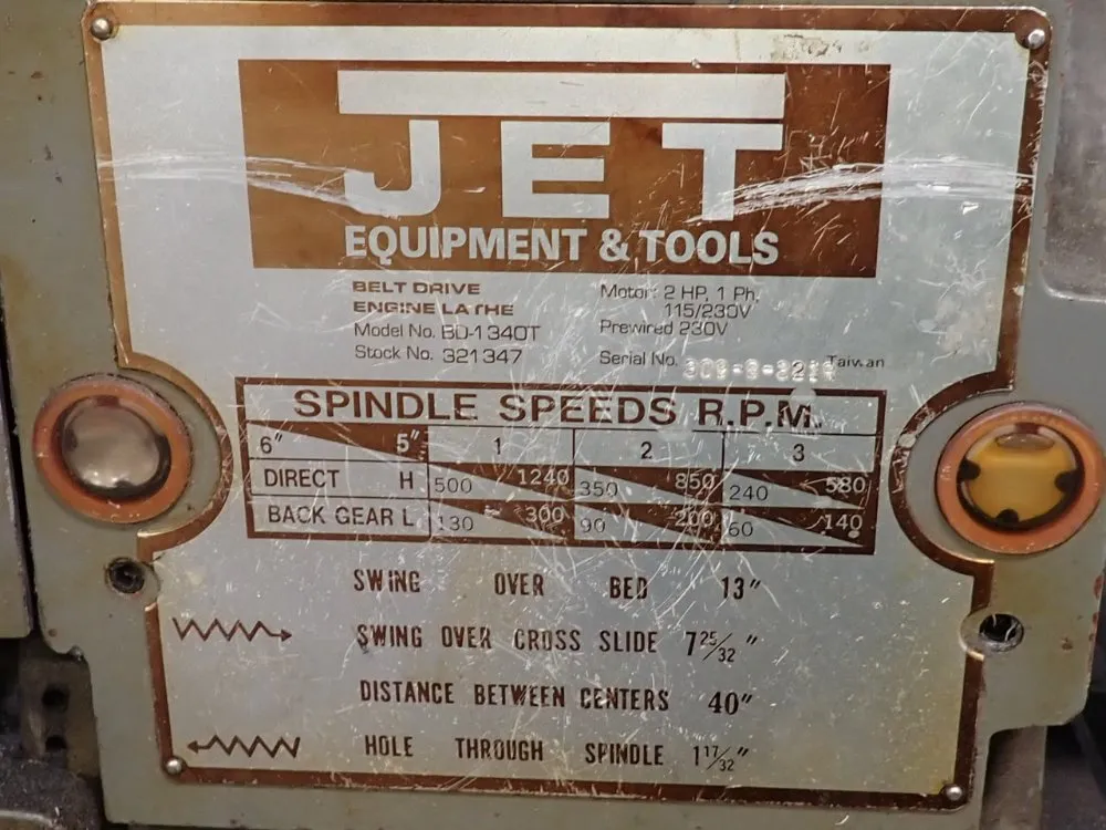 Jet Equipment & Tools 8"/9"x42" Gap Bed Lathe - Bd-1340t