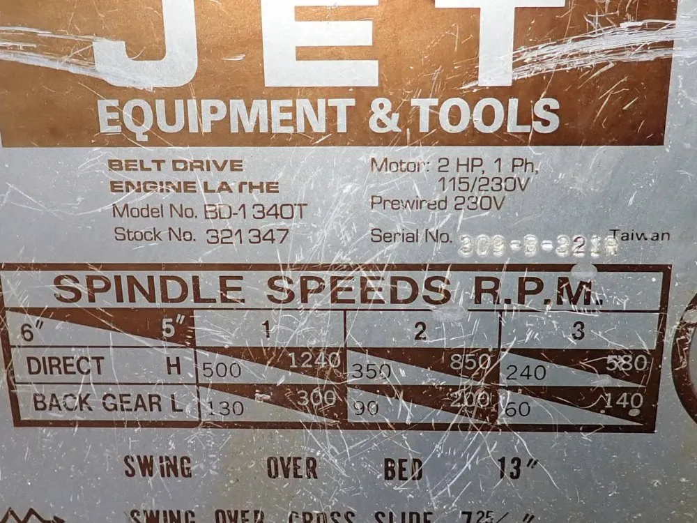 Jet Equipment & Tools 8"/9"x42" Gap Bed Lathe - Bd-1340t