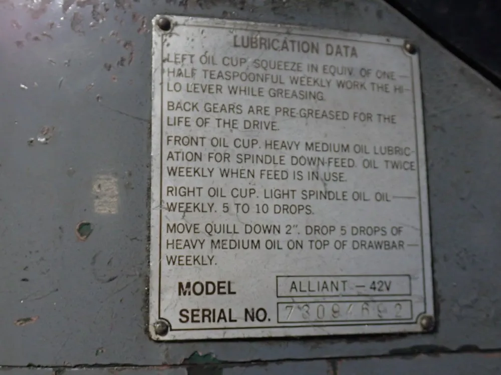 Alliant 42" X 9" Vertical Mill - Alliant-42u