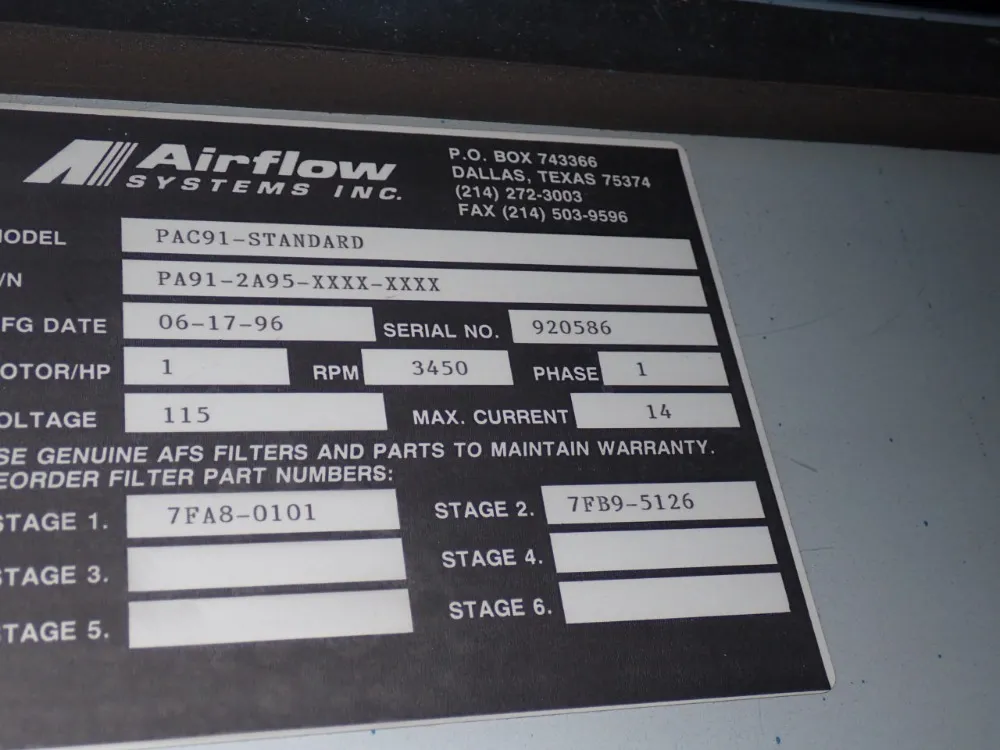 Airflow Systems 1 Hp Air Cleaner - Pac91-standard