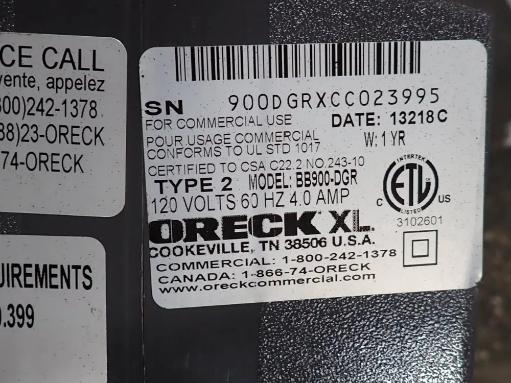 Oreck Vacuum - Bb900-dgr