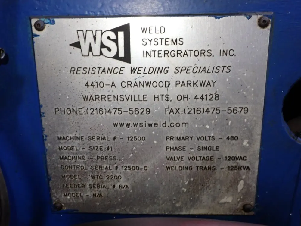 Weld Systems Intergrated 125 Kva Spot Welder - Wtc 2200