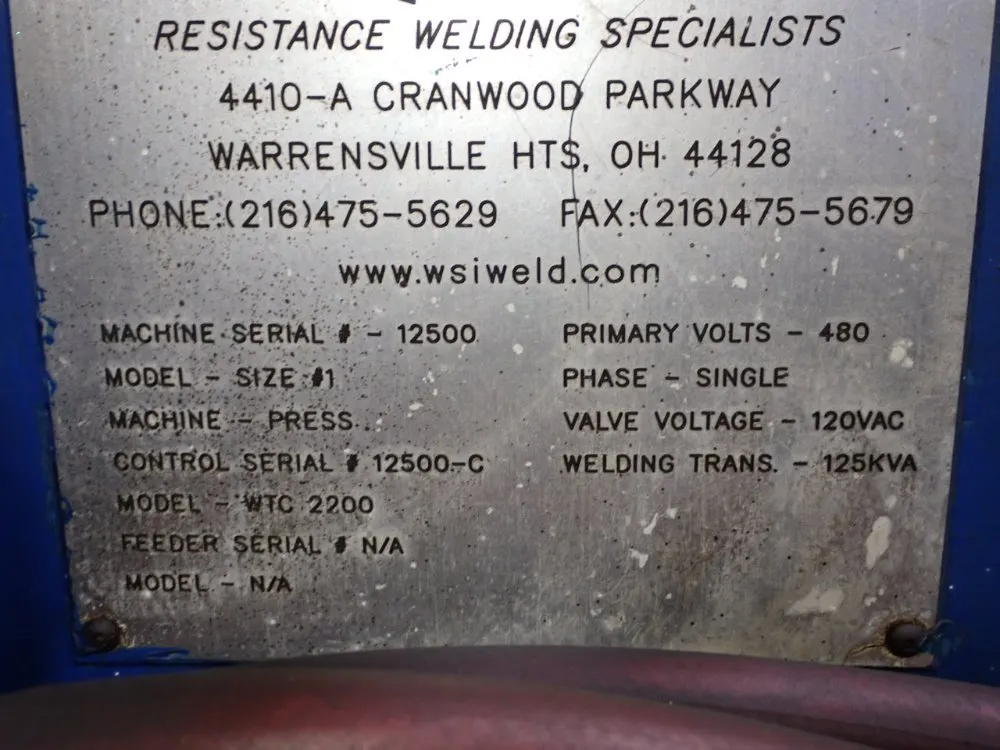 Weld Systems Intergrated 125 Kva Spot Welder - Wtc 2200