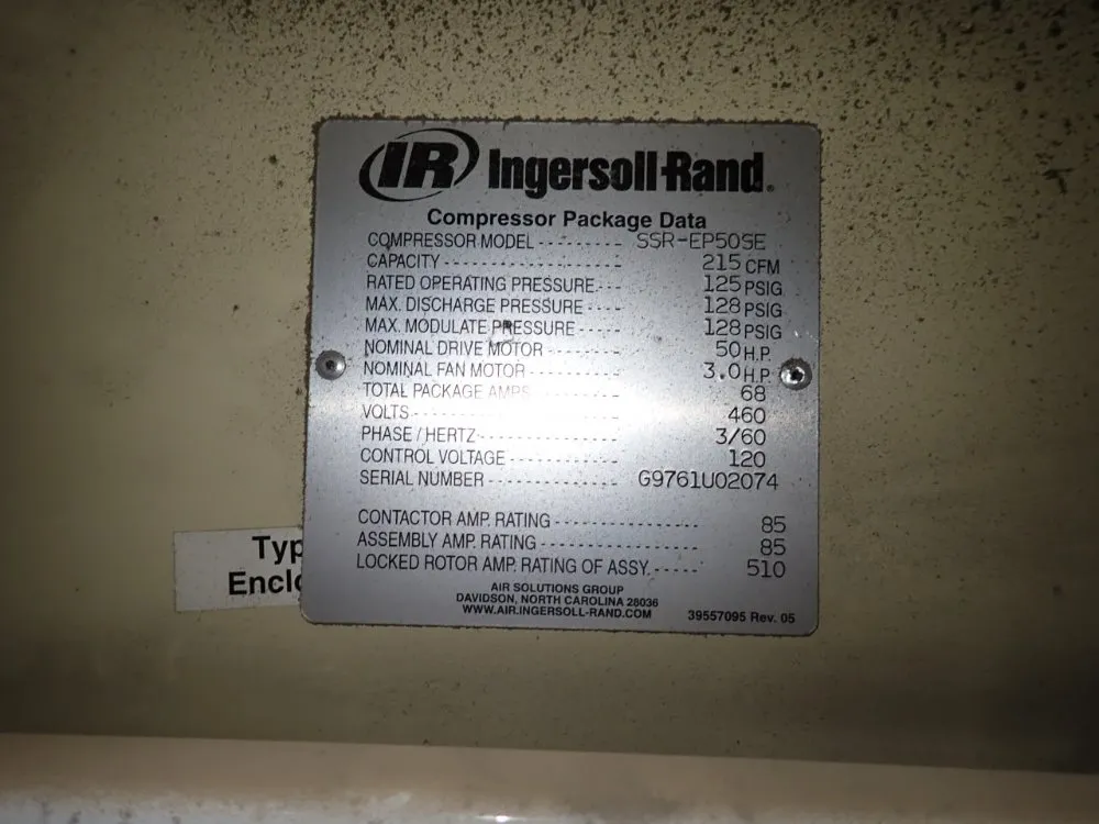 Ingersoll Rand 50 Hp Air Compressor - Ssr-ep50se