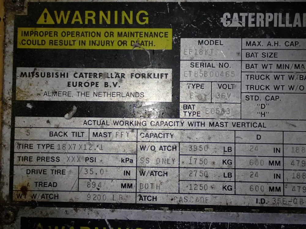 Caterpillar 2750 Lbs Electric Forklift - Ep18kt
