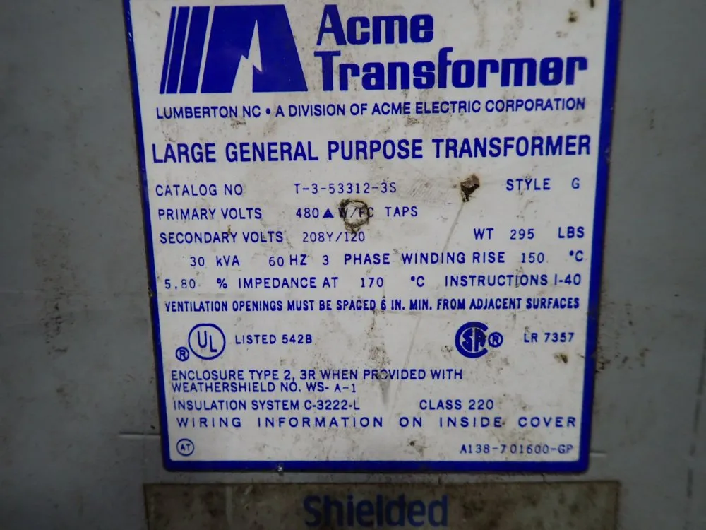 Acme Transformer 30 Kva Transformer