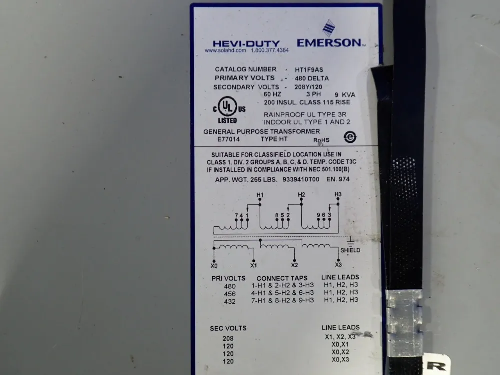 Emerson 9 Kva Transformer - Ht1f9s