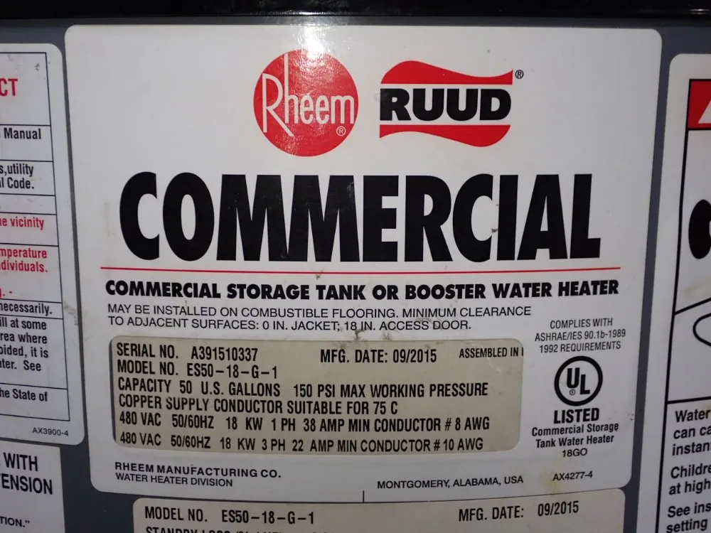 Pheem/ruud Water Heater - Es50-18-g-1