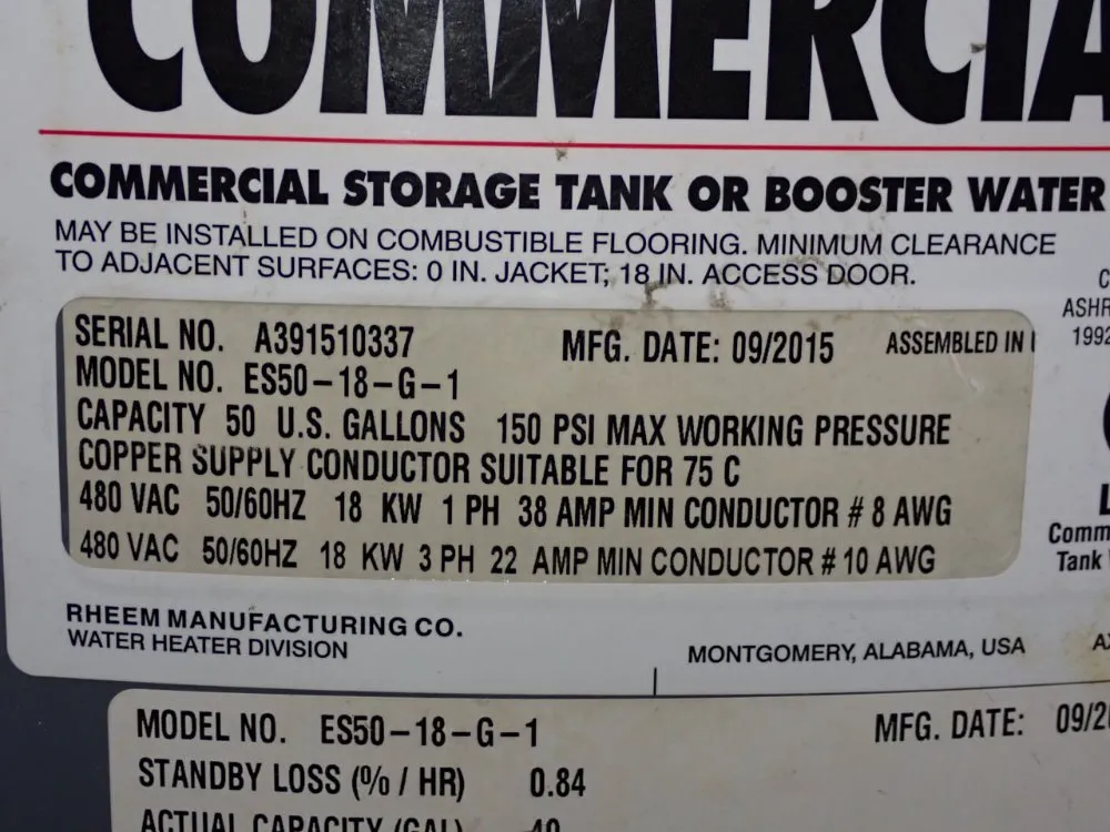 Pheem/ruud Water Heater - Es50-18-g-1