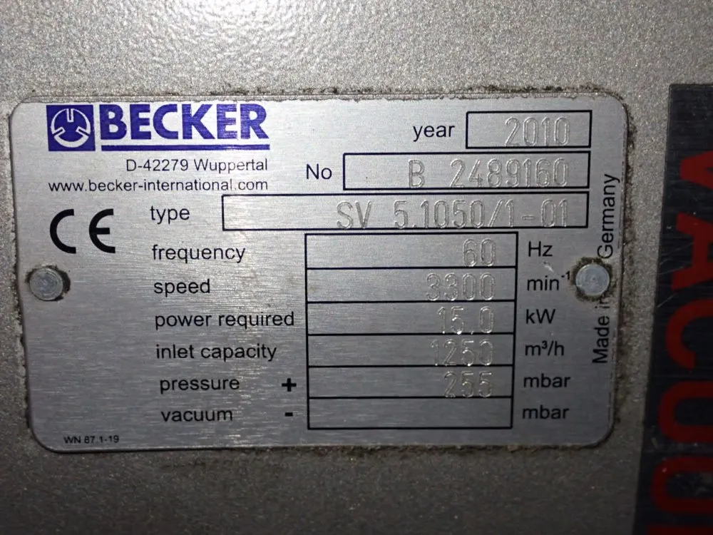 Becker 15 Kw Vacuum Pump - Sv 51050/1-01