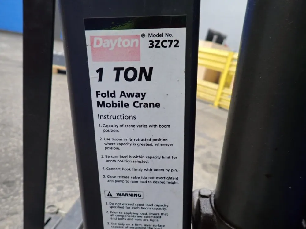 Dayton 1 Ton Fold Away Mobile Crane - 3zc72