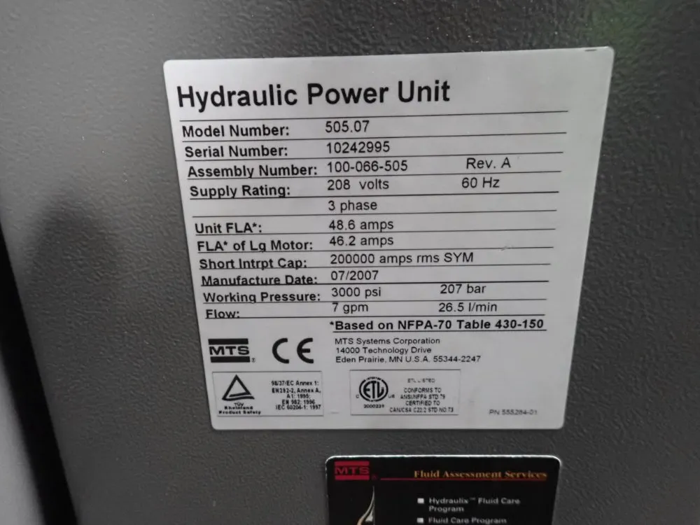 Mts Fatique Test System - 359xx A/t / 505.07