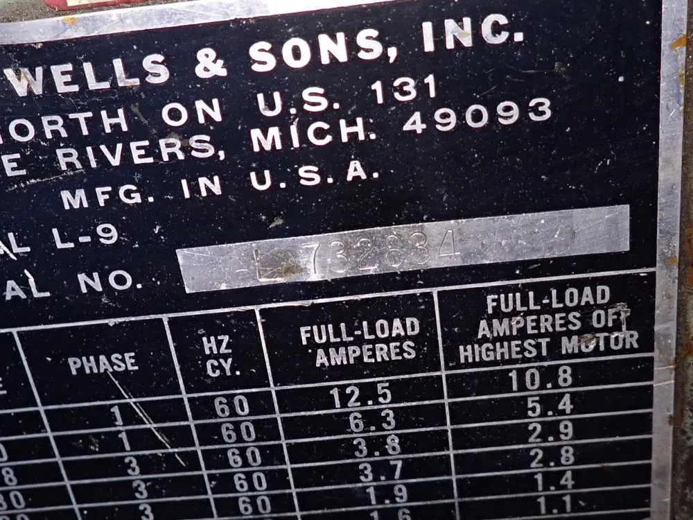 W.f. Wells & Sons Inc 22" X 9 1/2" Horizontal Band Saw - L-9
