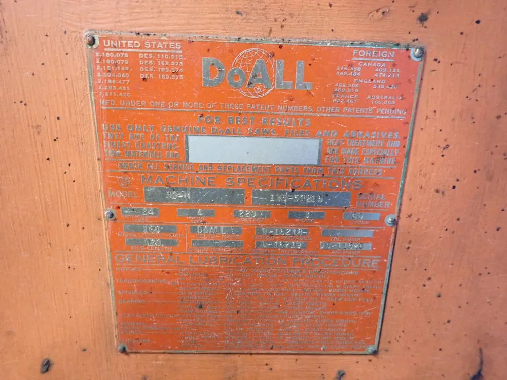 Doall 31 1/2" Vertical Band Saw - 30-m