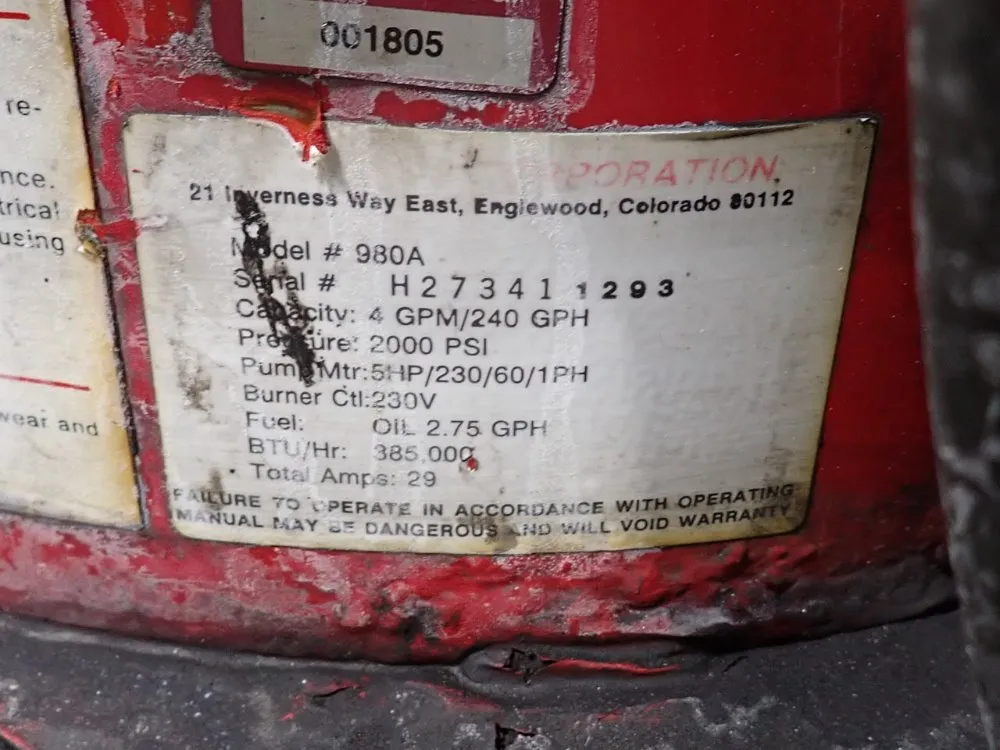 Hotsy 20000 Psi Pressure Washer - 980a