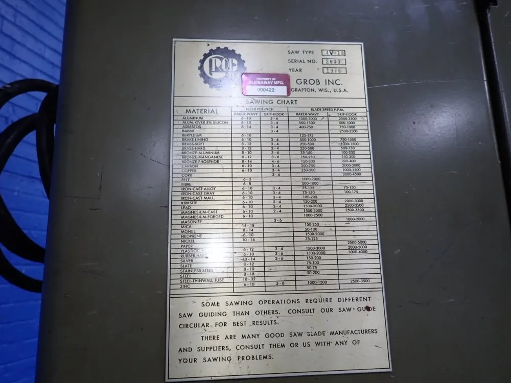 Grob Inc 18" Vertical Band Saw - 4v-18