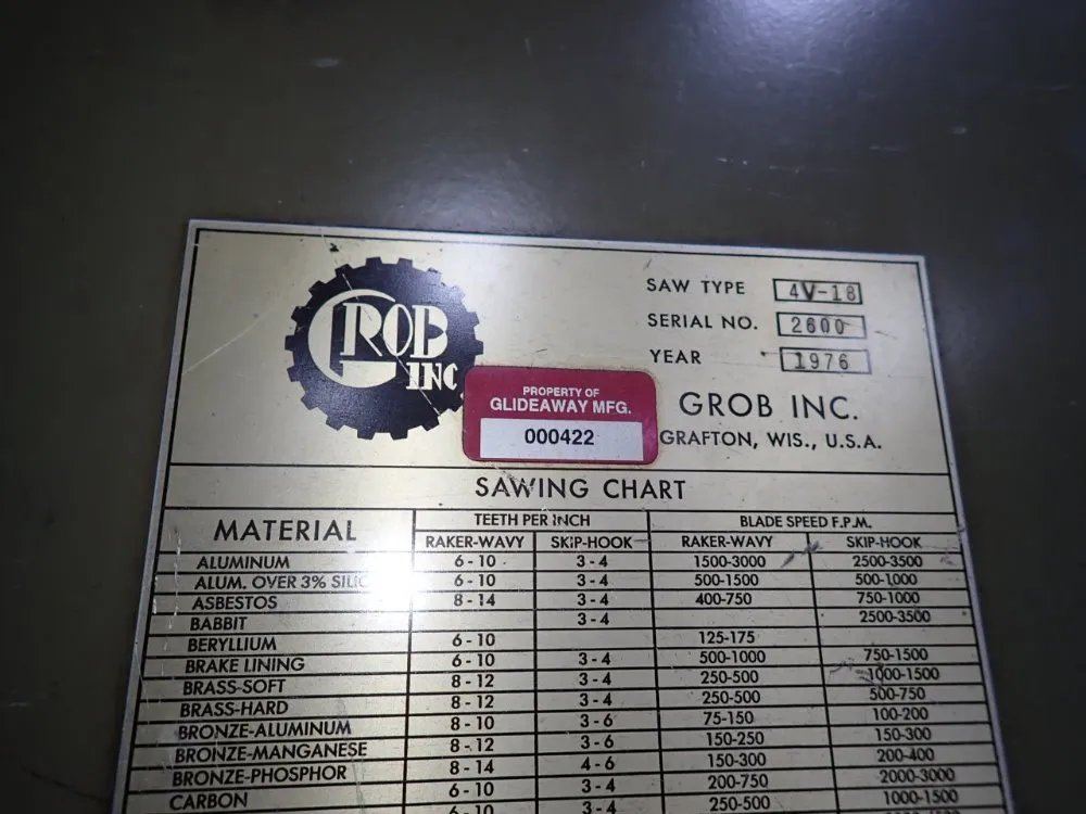 Grob Inc 18" Vertical Band Saw - 4v-18