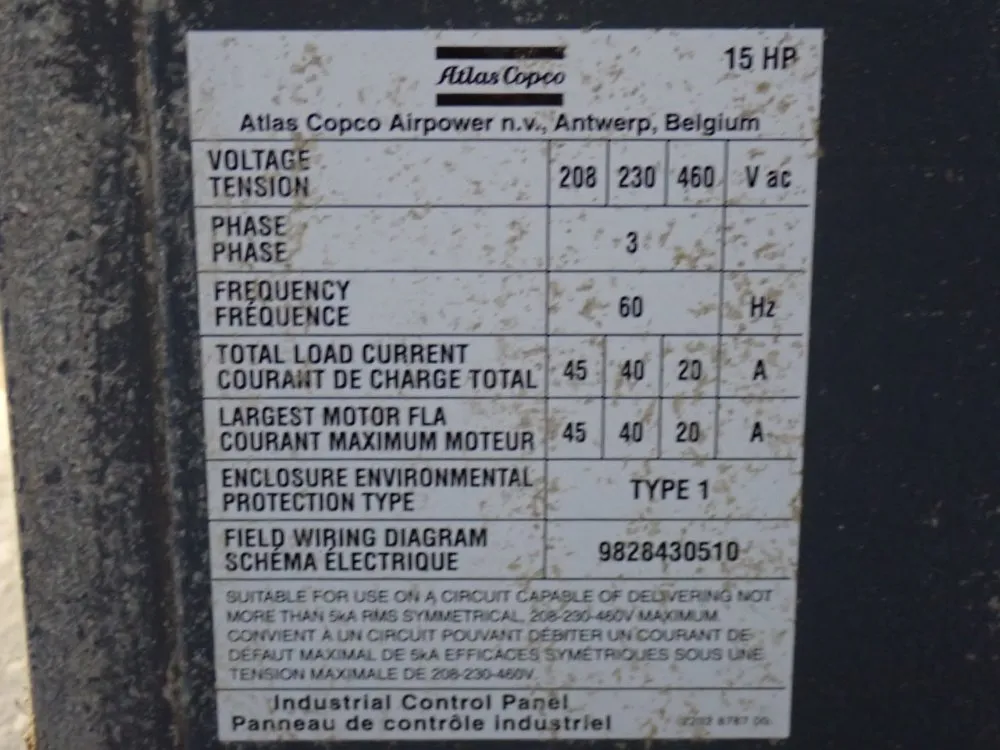 Atlas Copco 95 Gal Air Compressor - Gx11pel