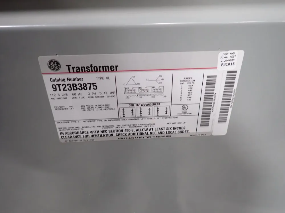 General Electric 112.5 Kva Transformer - 9t23b3875