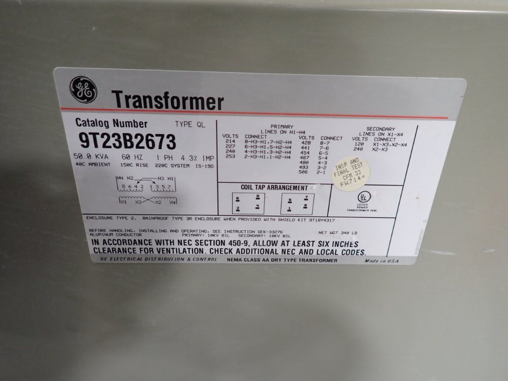 General Electric 50 Kva Transformer - 9t23b2673