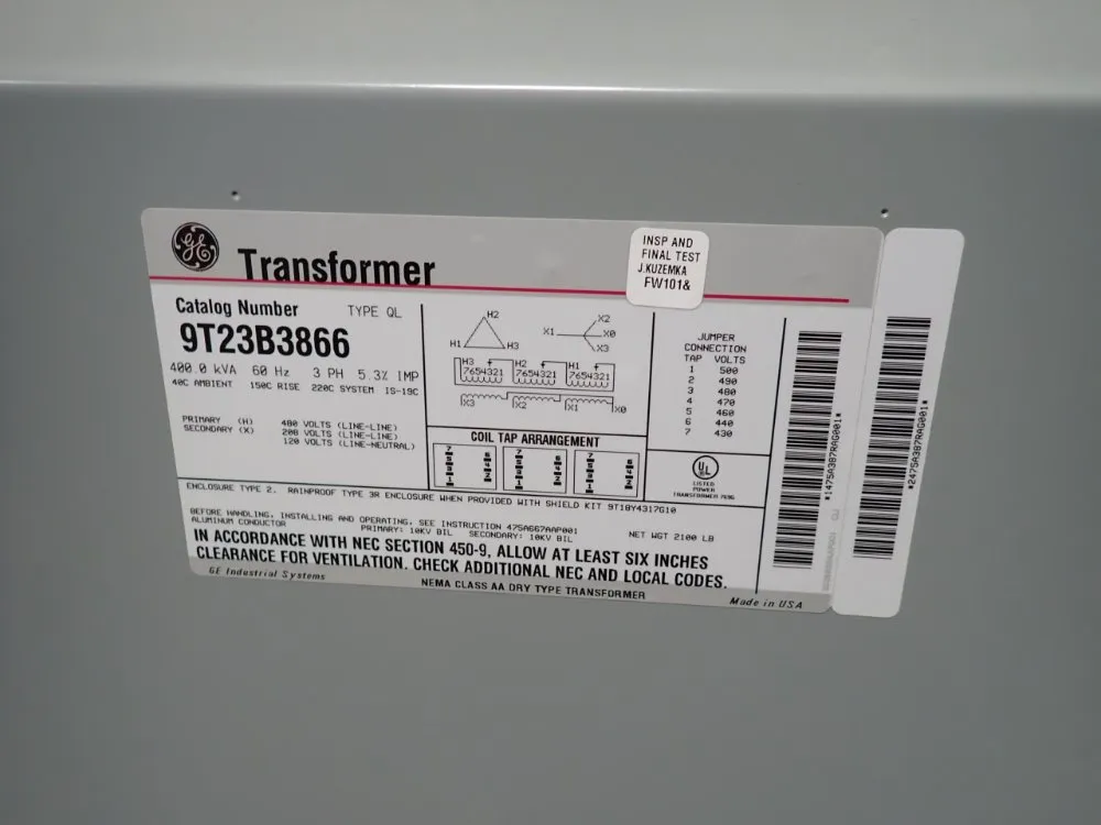 General Electric 400 Kva Transformer - 9t23b3866