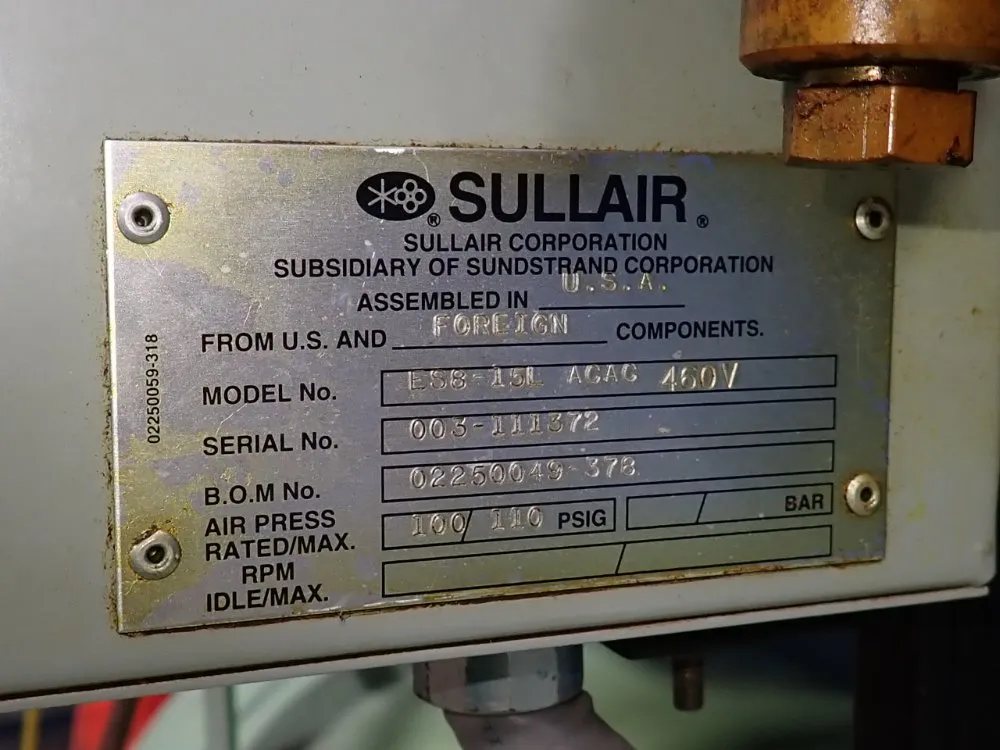 Sullair 15 Hp Air Compressor - Es8-15l-acac