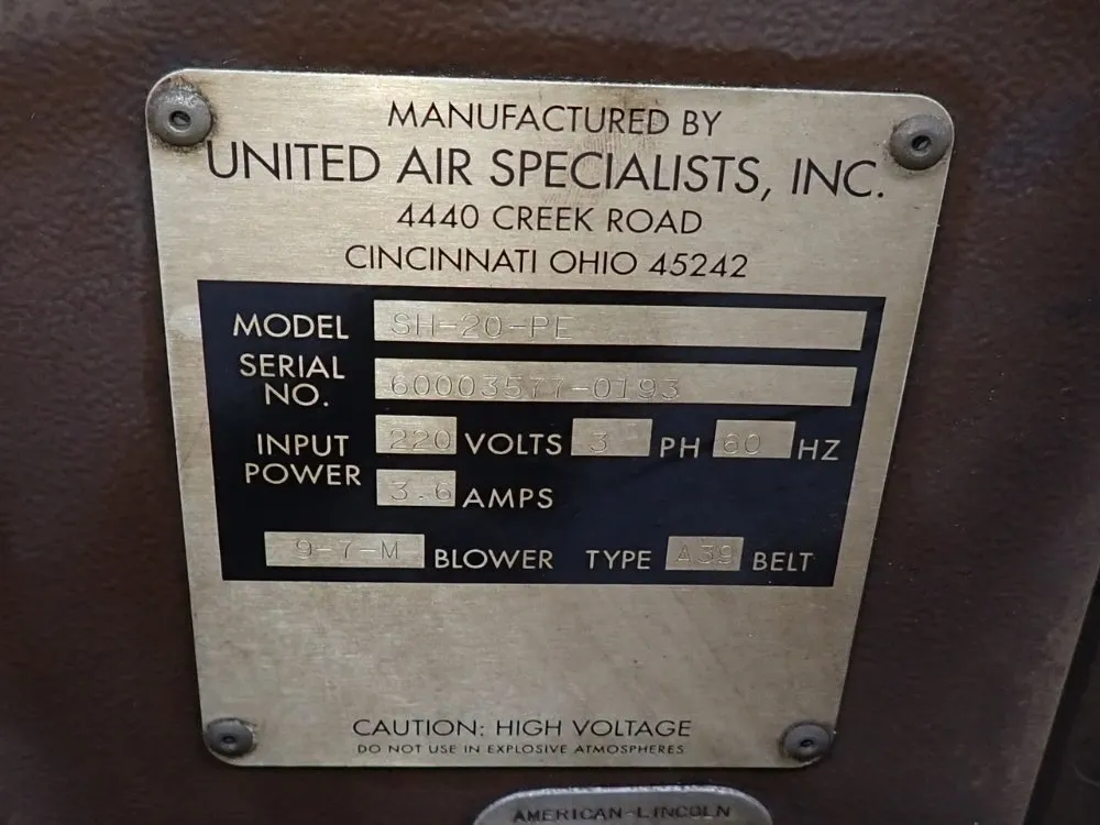 United Air Specialists Inc Air Cleaner - Sh-20-pe