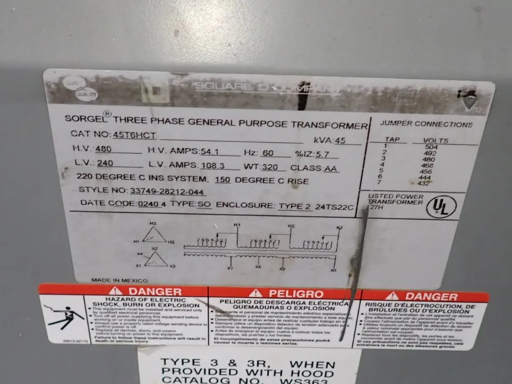 Square D 45 Kva Transformer - 45t6hct