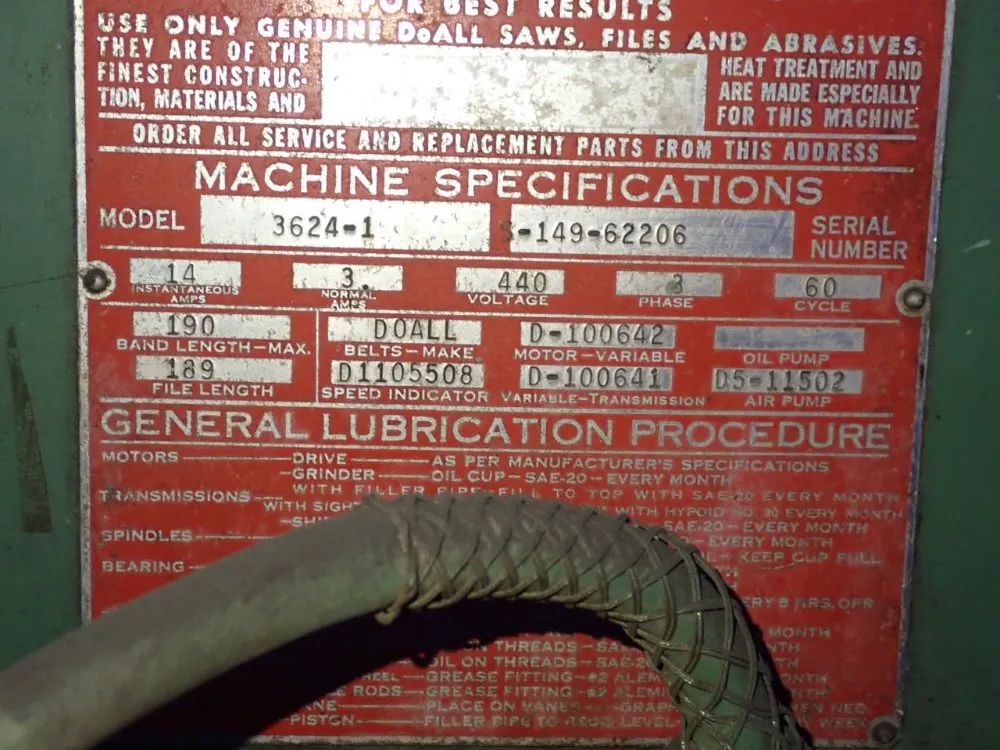 Doall 36" Vertical Band Saw - 3624-1