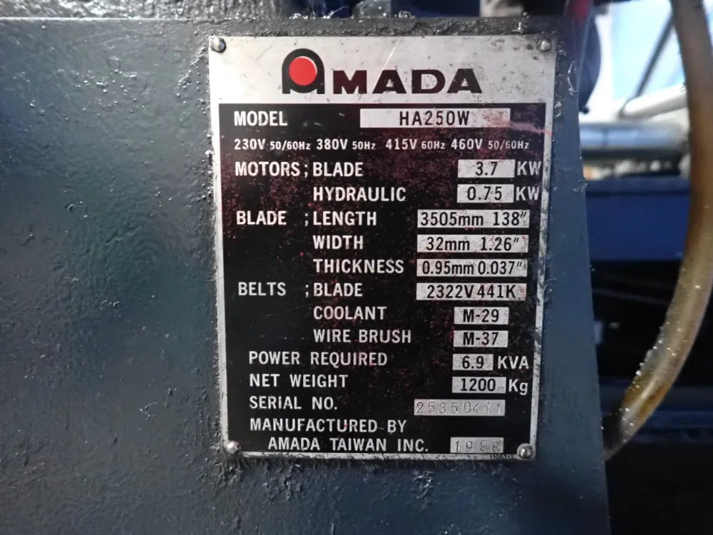 Amada Horizontal Band Saw - Ha250w