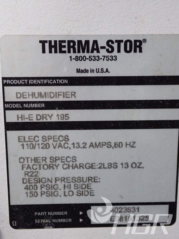 Used Thermastor Dehumidifier HGR Industrial Surplus