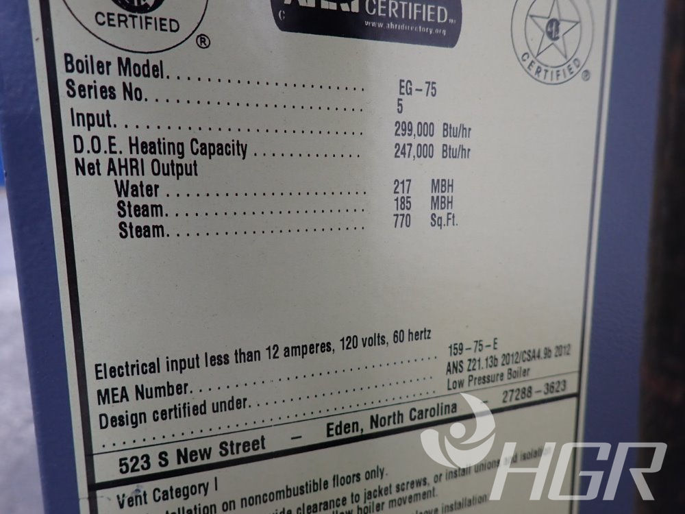 Used Weilmclain/wm Weilmclain/wm Eg75 Boiler HGR Industrial...