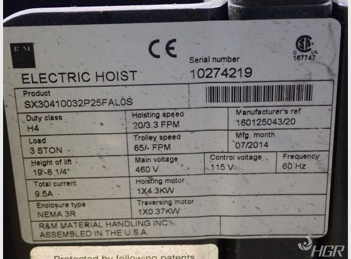 Rm Rm Sx30410032p25fal0s Electric Cable Hoist