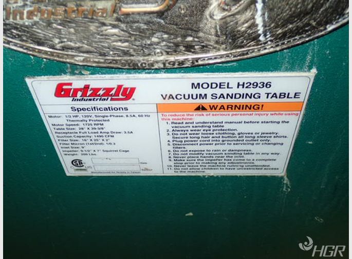 Grizzly Vacuum Sanding Table