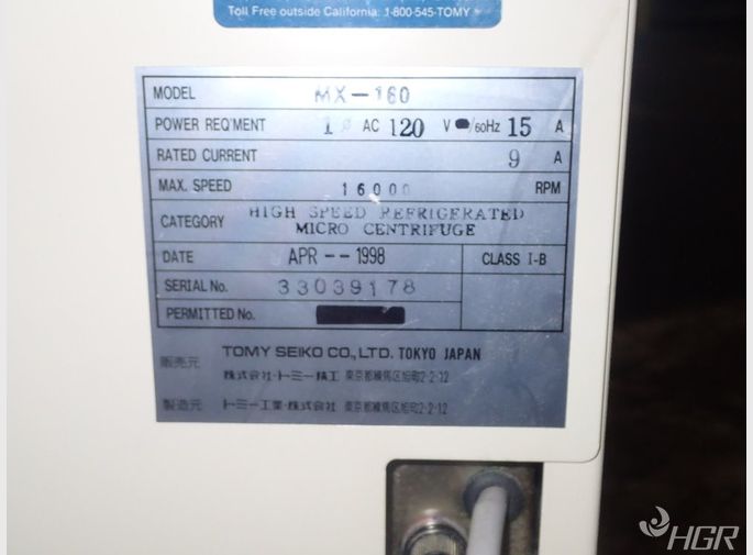 Tomy High Speed Refridgerated Micro Centrifridge