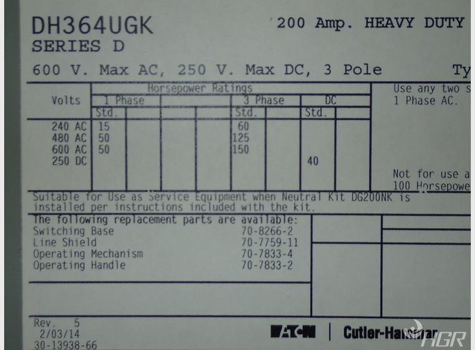 Eaton Nonfusible Disconnect
