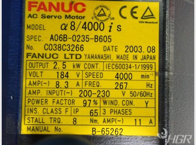  Fanuc A06b0235b605 Ac Servo Motor 25 Kw 184 V Rpm 4000